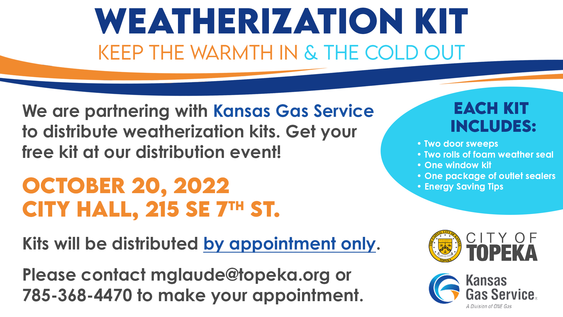 City of Topeka, Kansas Gas Service to distribute home weatherization